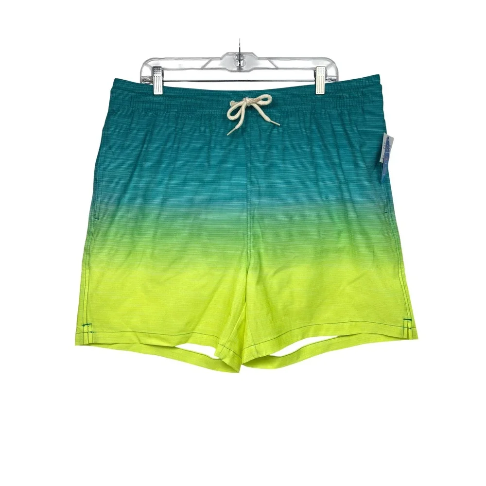 Wave Zone Men's XL Swim Trunks Blue Green Ombre Volley Shorts Mesh Lined NWT